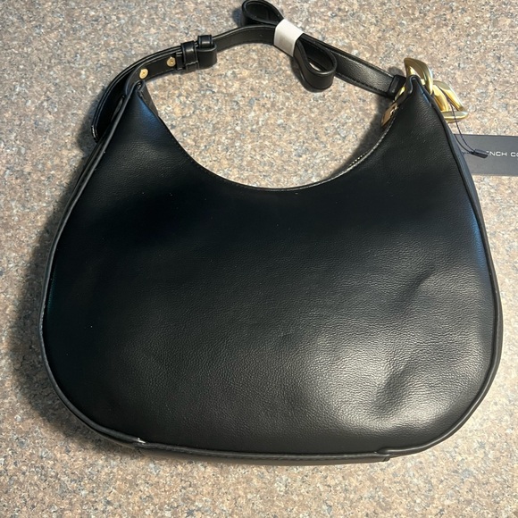 NWT French Connection Black Moritz Vegan Leather textured Smooth Hobo Handbag - Picture 2 of 8